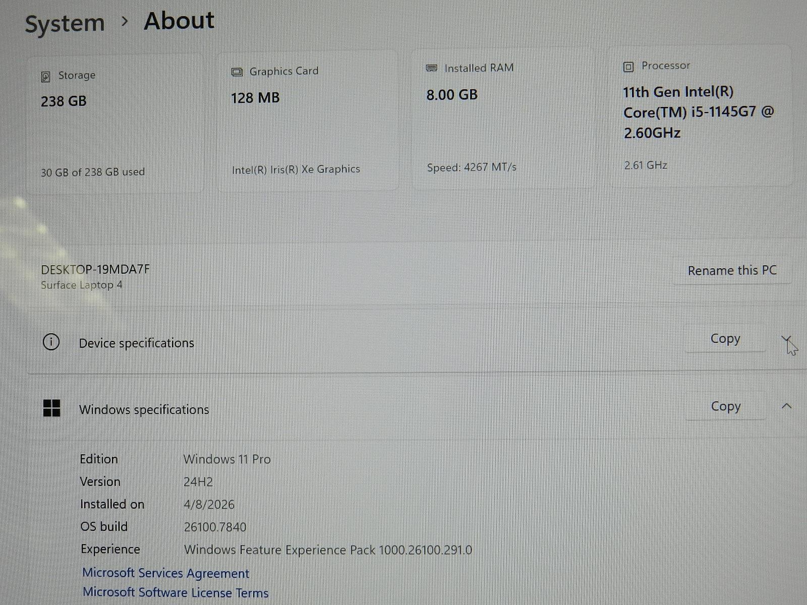 MICROSOFT SURFACE LAPTOP 4 1950 | i5-1145G7 | 256GB | 8GB | BH 100% | SEE DESCR.