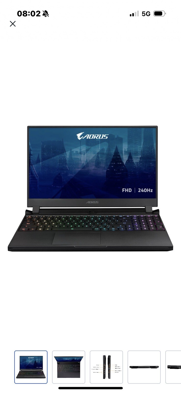 GIGABYTE AORUS 15.6 1TB SSD Intel Core i7 240Hz 32GB RAM NVIDIA GeForce RTX 3080