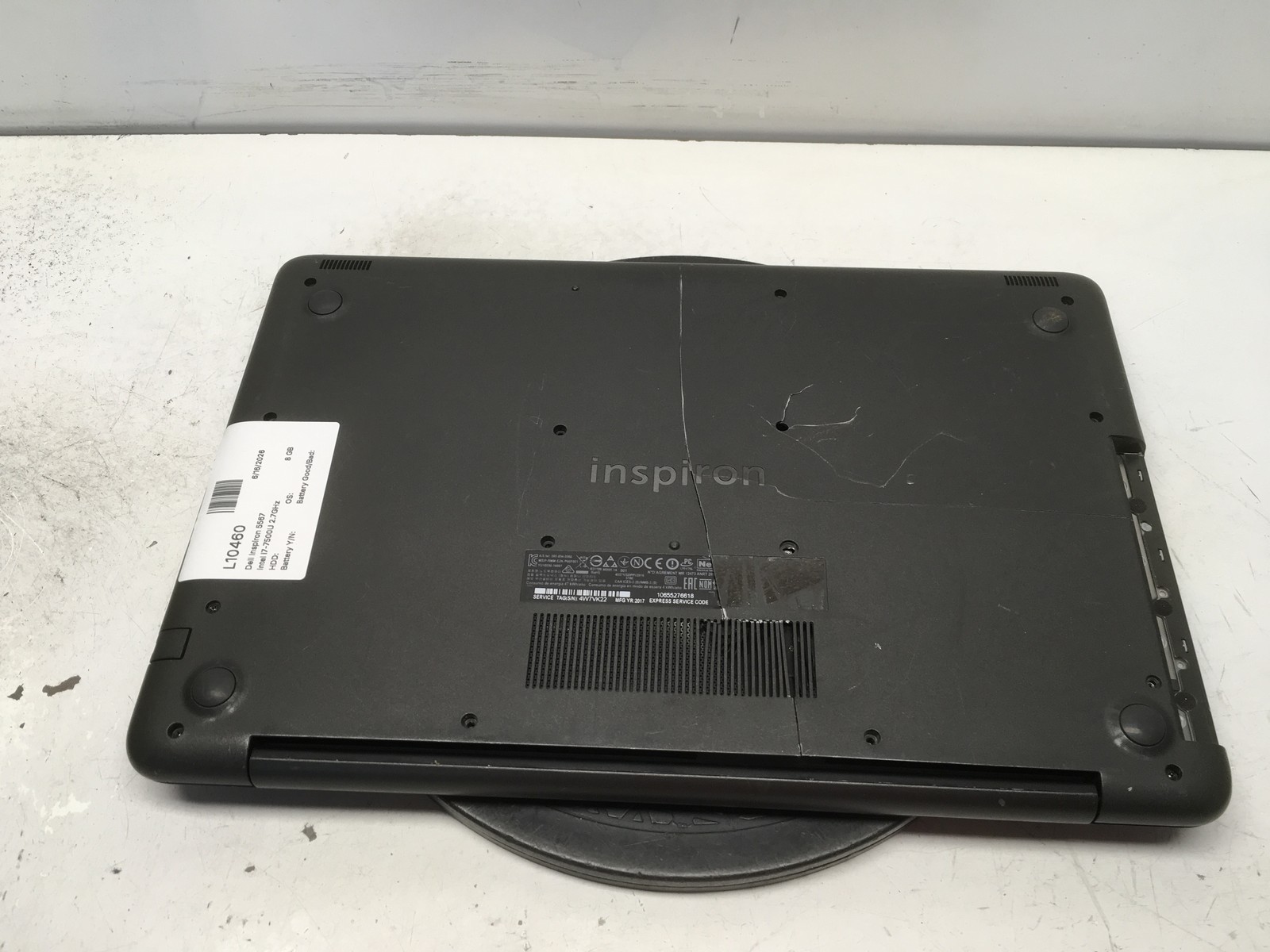 Dell Inspiron 5567 Intel i7-7500U 2.7GHz 8 GB NO HDD No Batt