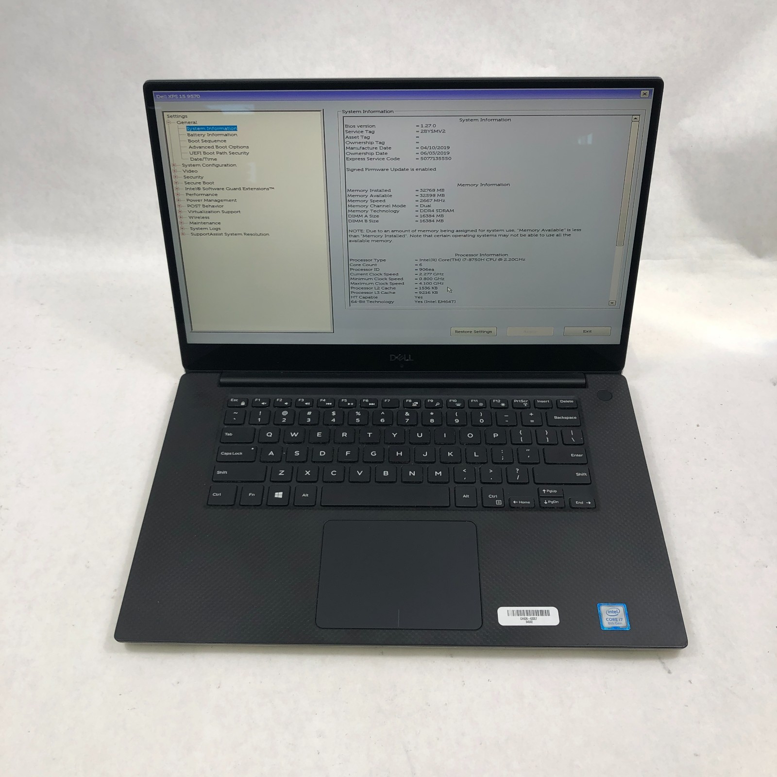 Dell XPS 15 9570 15″ i7-8750H 2.2GHz 32GB RAM 1TB SSD GeForce GTX 1050 Ti READ