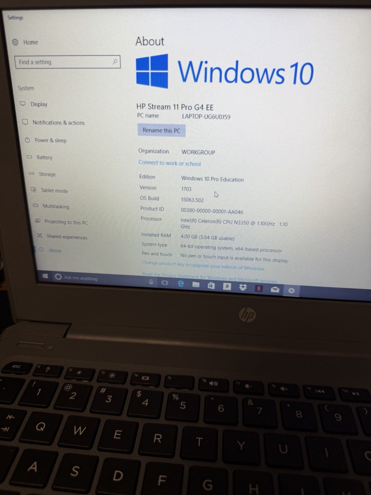 HP Stream 11 Pro G4 EE Laptop Intel Celeron N3350 4GB RAM Needs Battery Wind 10