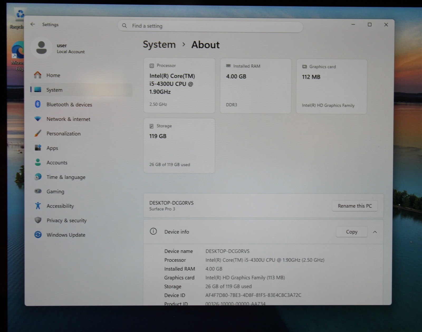 Microsoft Surface Pro 3 12.3″ Intel i5-4300U 1.90GHz 4GB DDR4 Ram SSD 128GB W11
