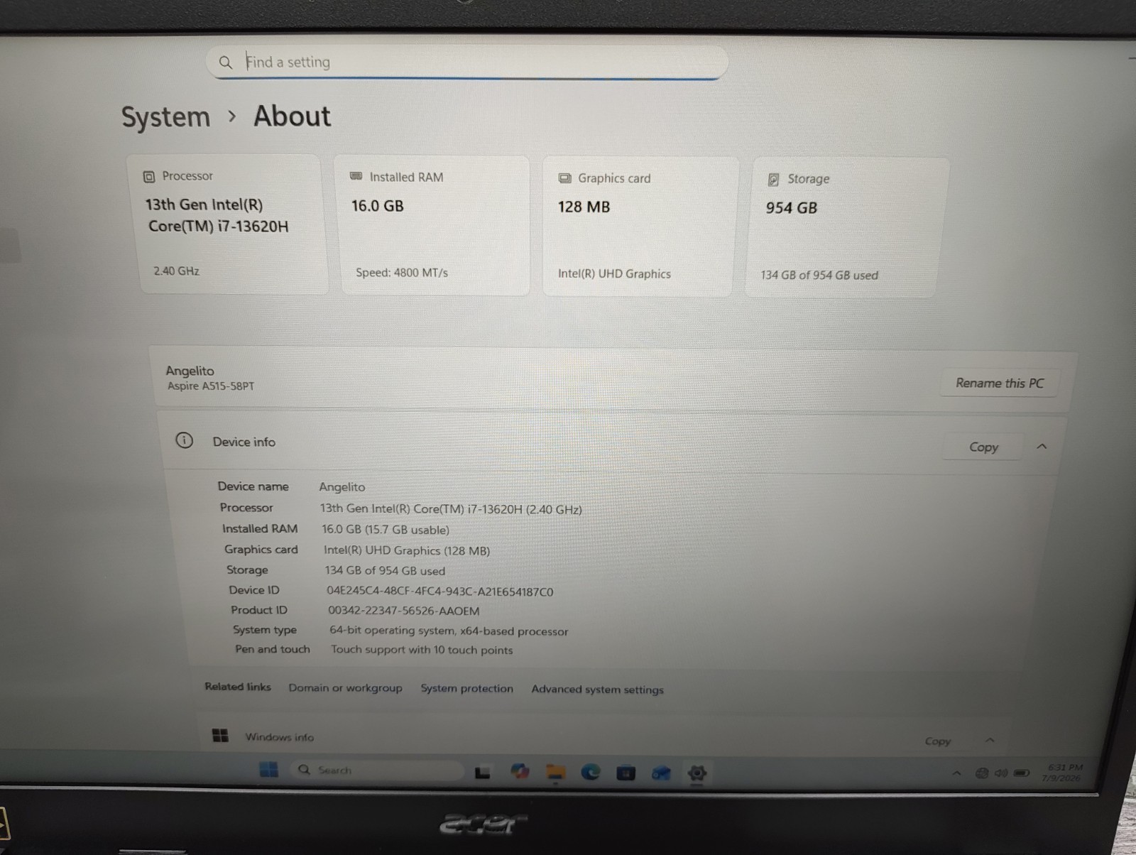 Acer Aspire Go 15 Laptop 15.6″ i7-13620H 16GB DDR5 1TB SSD Windows 11 – MINT