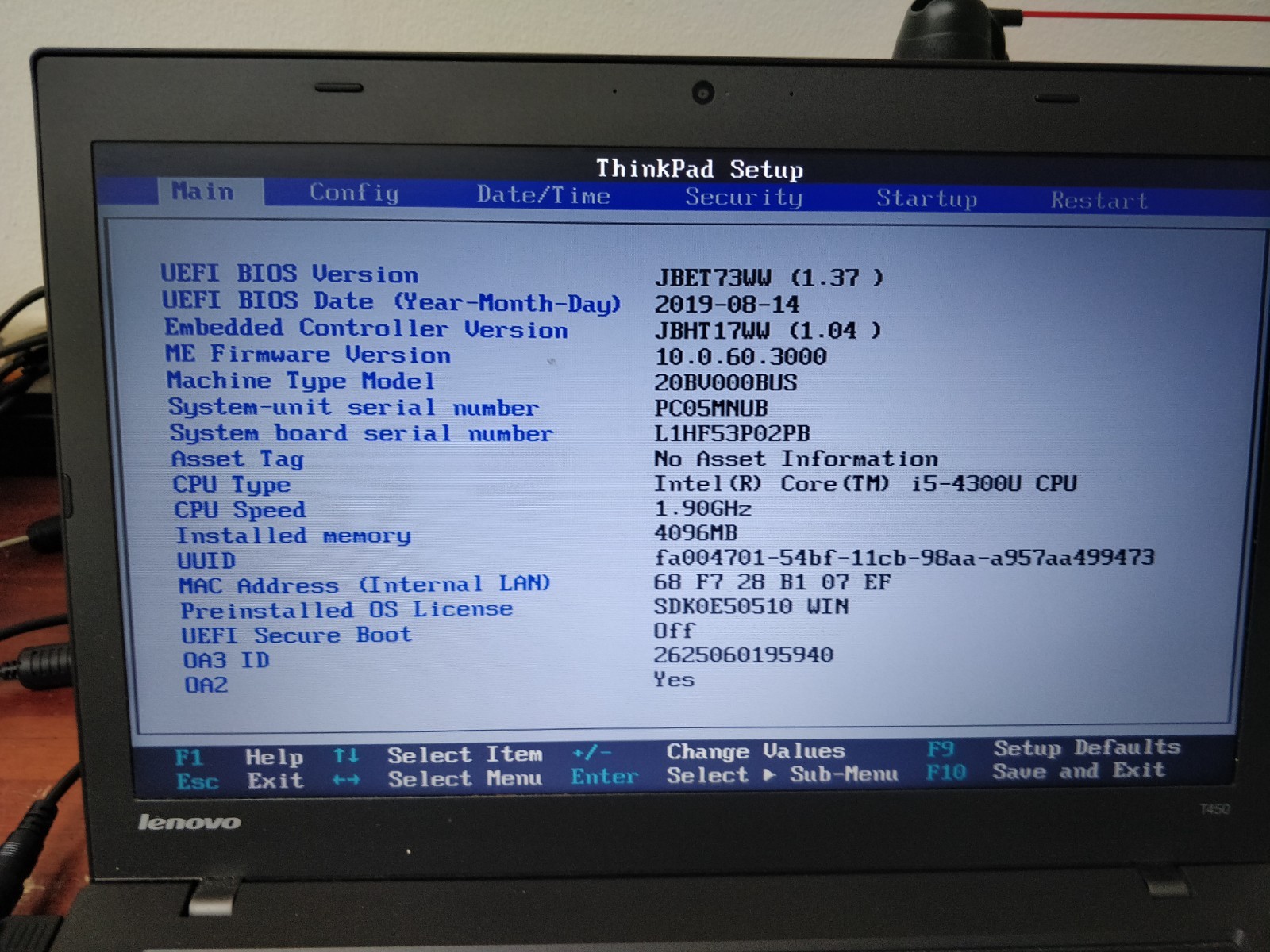 Lenovo ThinkPad T450S INTEL CORE I5-4300U@1.90GHz 8GB RAM NO DRIVE PARTS 8791