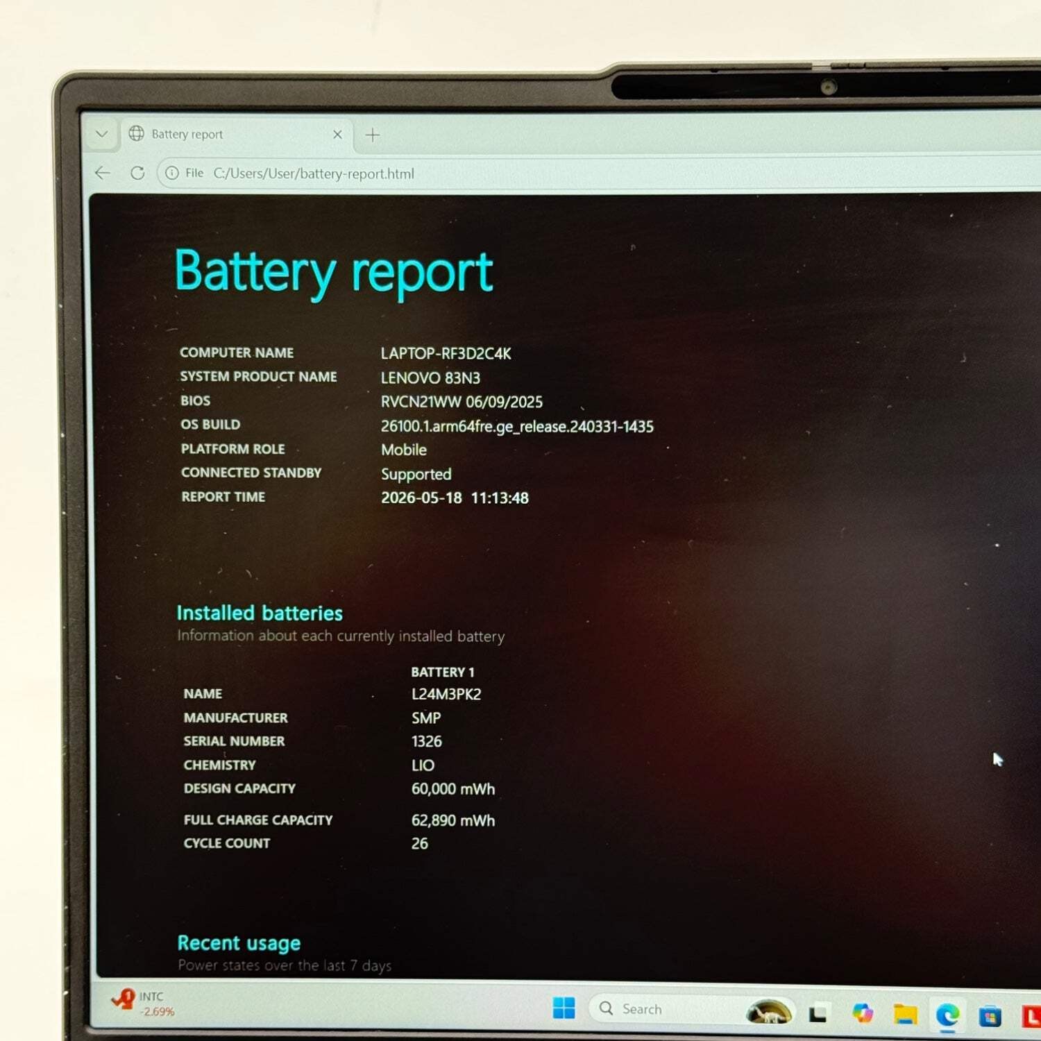 Lenovo IdeaPad Slim 3 15Q8X10 15.3″ Snapdragon X 2.9GHz 16GB RAM 256GB SSD