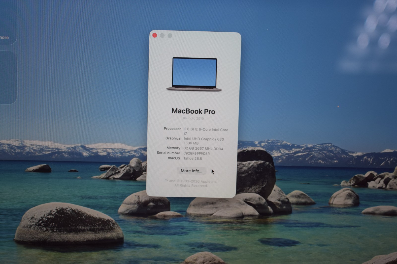 2019 Apple MacBook Pro A2141 16″ Core i7 2.60GHz 32GB DDR4 1TB SSD macOS Tahoe