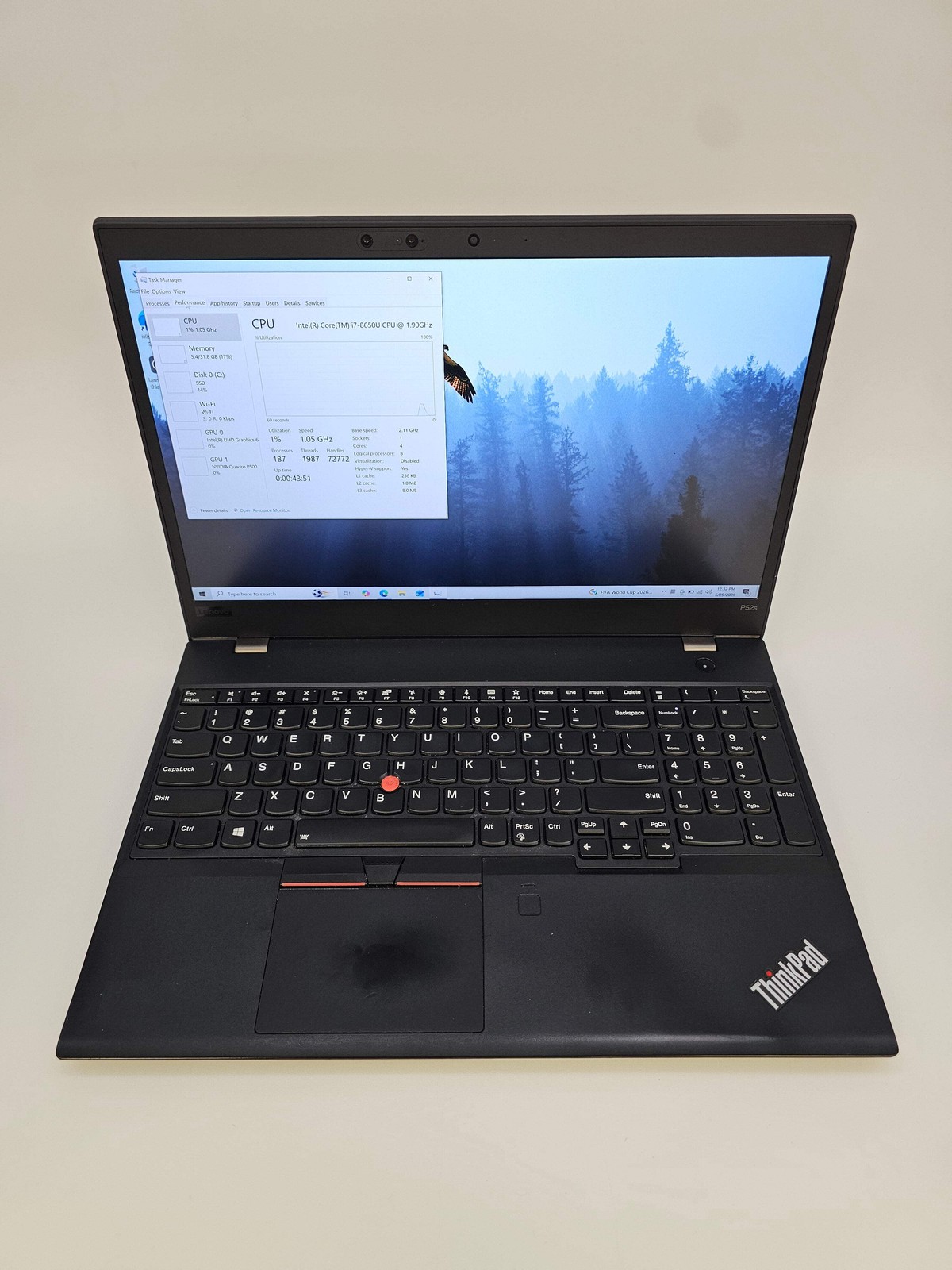Lenovo P52s 15-inch Laptop Core 7 8th Gen 32GB RAM 512GB Black Used C