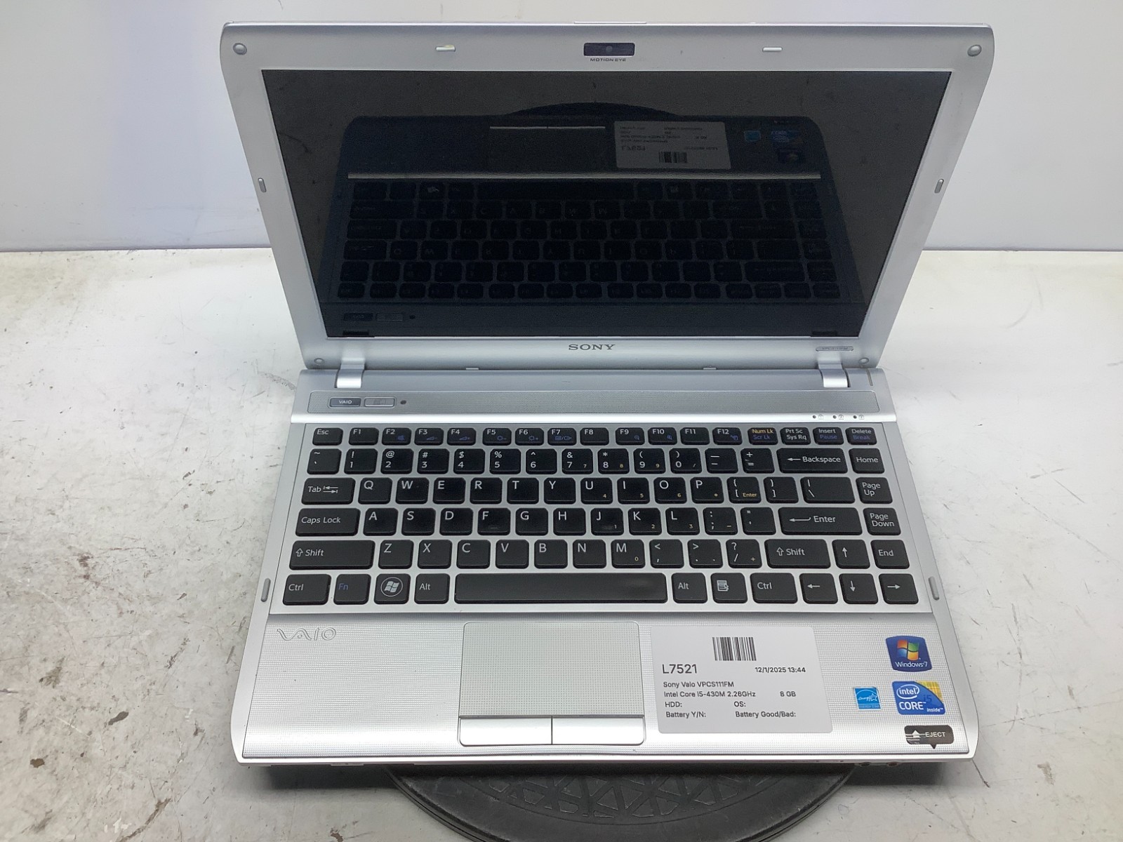 Sony Vaio VPCS111FM Intel Core i5-430M 2.26GHz 8 GB NO HDD