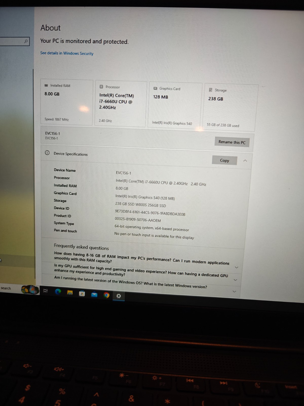 EVOO 15.6″ FHD Laptop i7-6660U 2.4GHz Intel Iris Graphics 540 8GB RAM