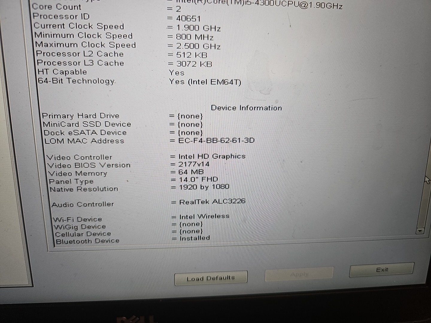 Dell Latitude E7440. i5-4310u 2.0GHz 4GB RAM READ P&r Only Missing Parts