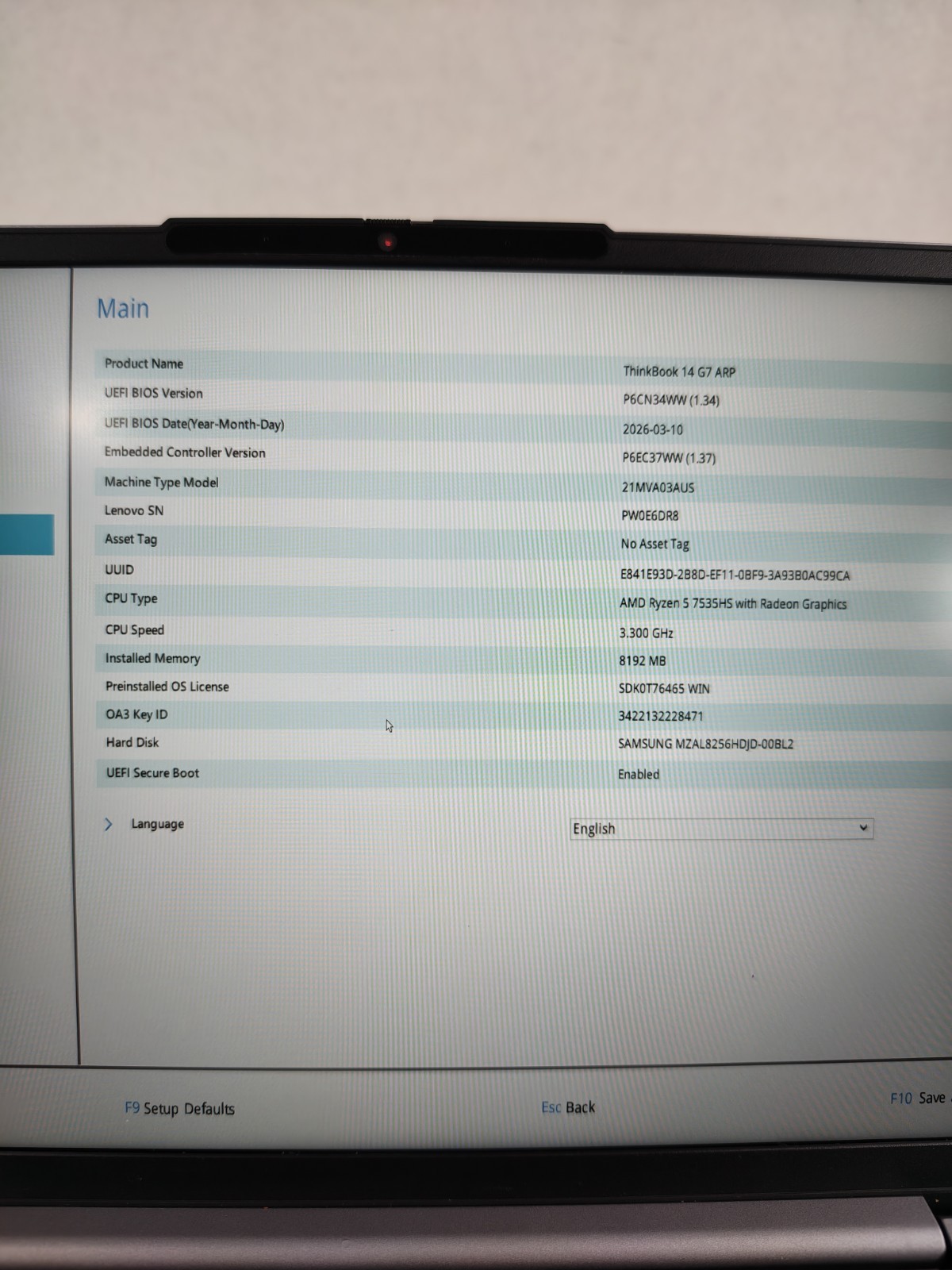 Lenovo ThinkBook 14 G7 ARP AMD Ryzen 5 7535HS 8GB RAM 256GB SSD Laptop w/Charger