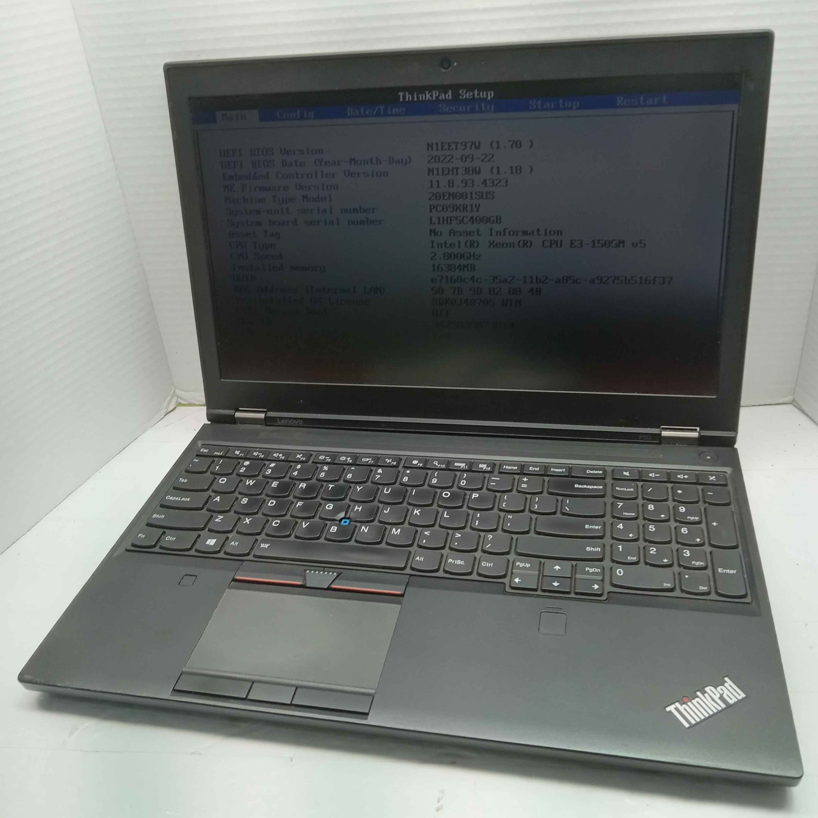 Lenovo ThinkPad P50 15.6″ Laptop Xeon E3-1505M v5 2.8GHz 16GB RAM No HDD READ ^