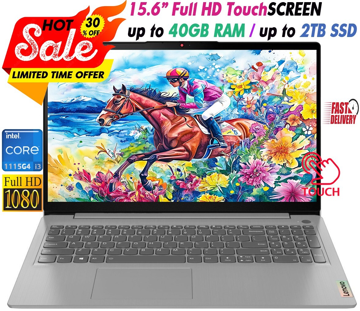 Lenovo 2024 Laptop 15.6″ Touchscreen Intel i3-1115G4 Up to 40GB RAM & 2TB SSD