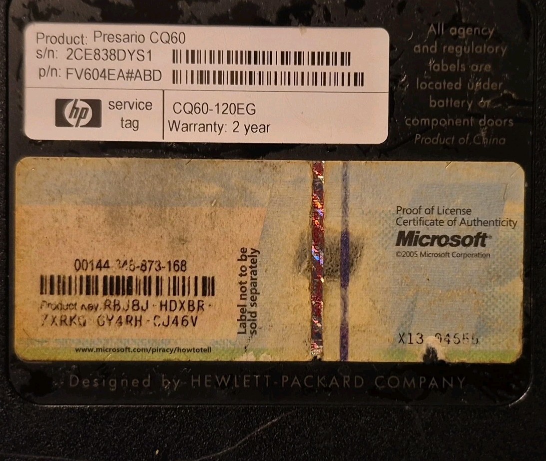 [Parts/Powers On] Compaq Presario CQ60-120EG No Power Supply. No Hard-Drive USA