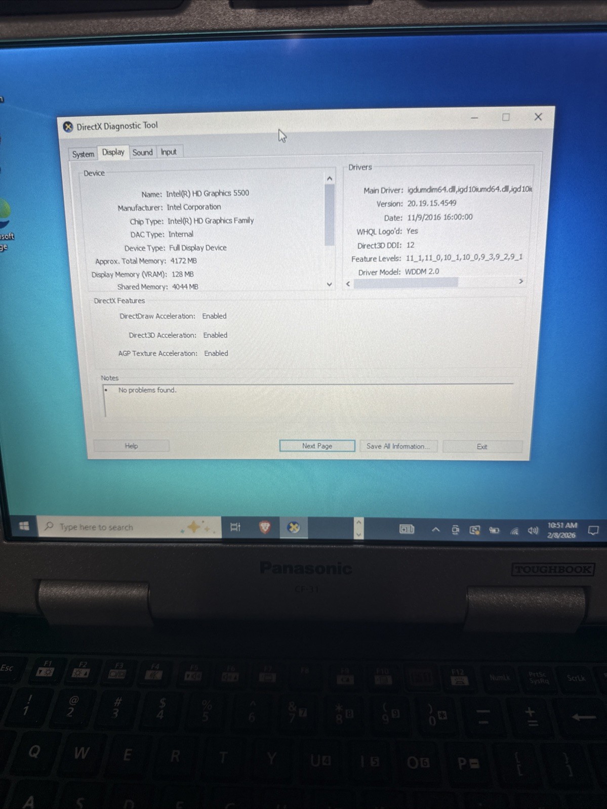 Panasonic Toughbook CF-31 MK5 i5-5300U 2.30GHz 8GB/256GHDD/DVD/No AC Charger