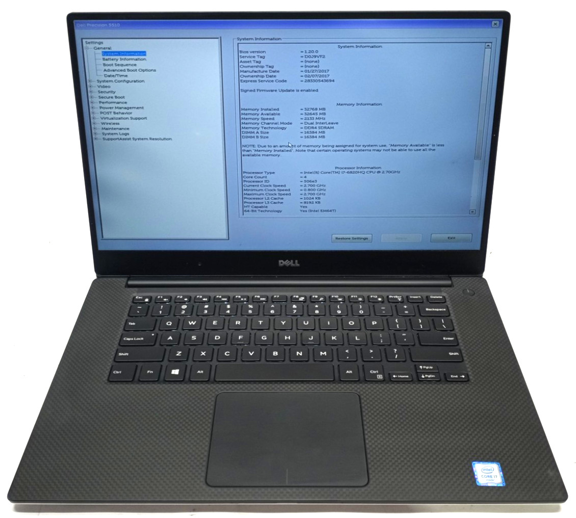 Dell Precision 5510 15.6″FHD i7-6820HQ@2.70GHz 32GB RAM NO HDD/OS NVIDIA MC685*!