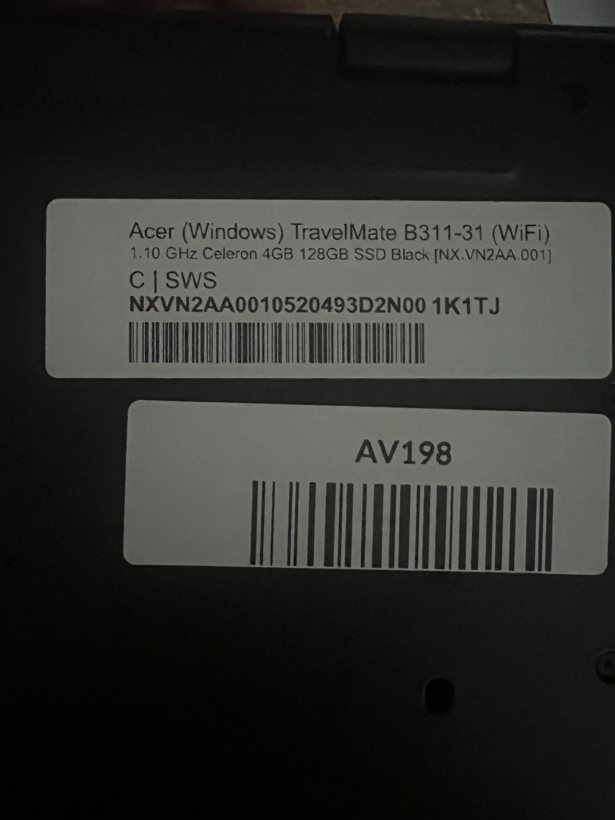 Acer TravelMate B311-31 11.6in Intel Celeron 4GB 128GB SSD Wi-Fi Windows Black