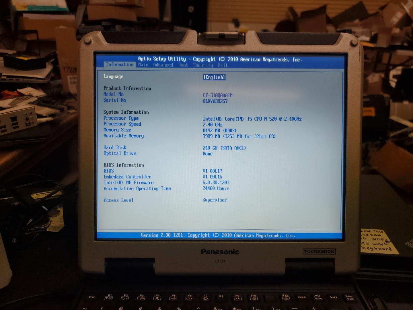 Panasonic Toughbook CF-31 MK-1 i5 520M @ 2.40GHz 8GB 24460HRS Diesel Rubber Kb