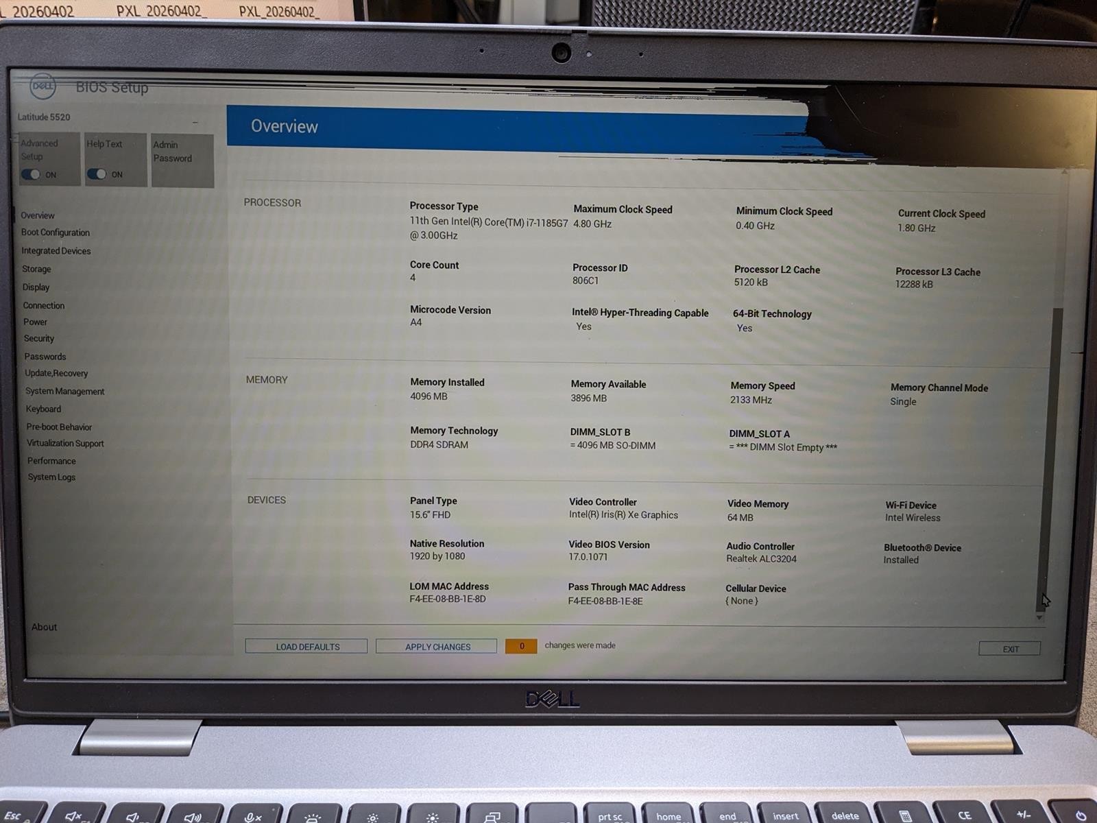 DELL LATITUDE 5520 i7-1185G7 @ 3.0GHz, 4GB RAM, NO HDD/OS – (FOR PARTS)