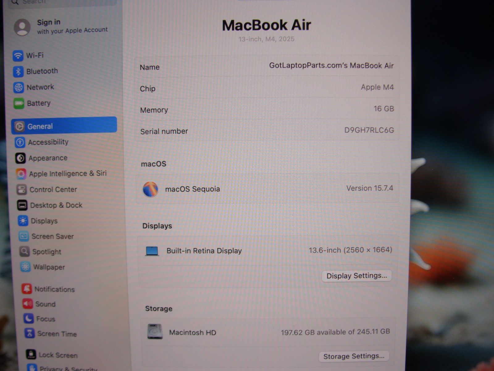 2025 Apple MacBook Air A3240 13.6″ M4 10CPU/8GPU 16GB 256GB Sequoia AppleCare27!