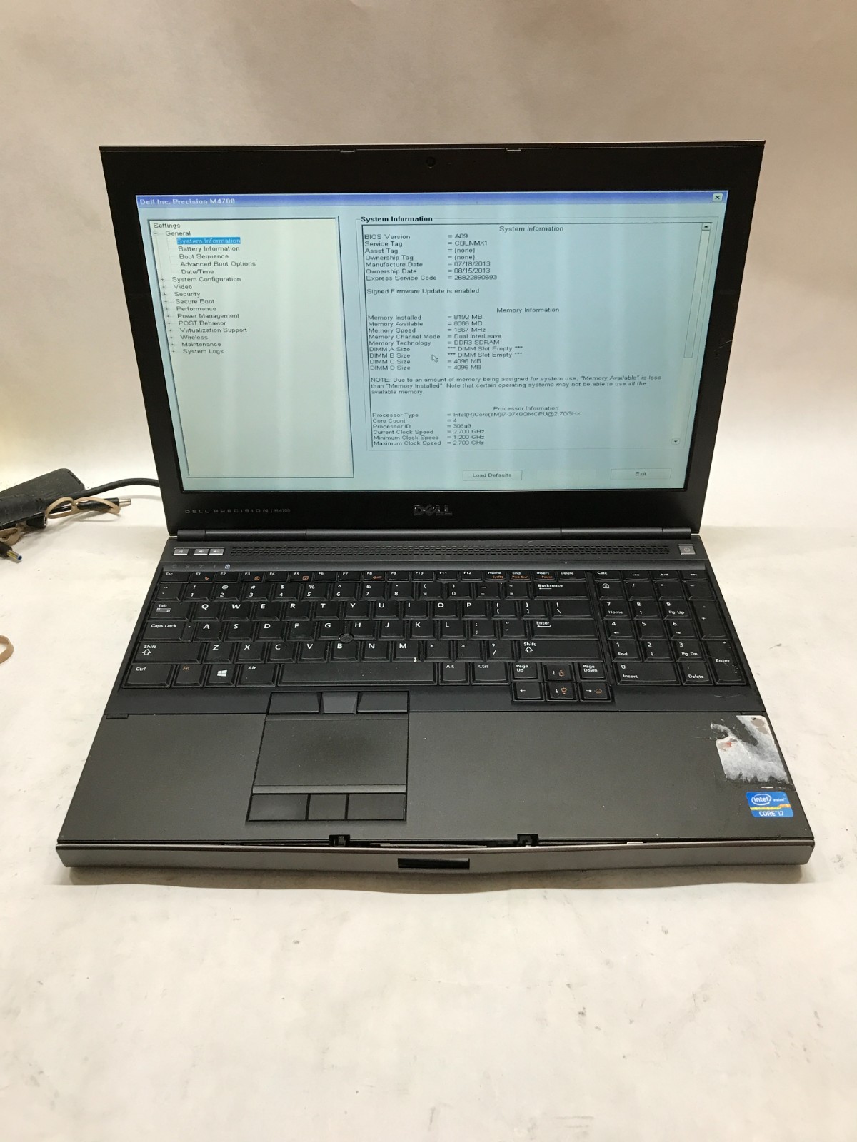 Dell Precision M4700 15″ Intel Core i7 8GB RAM NO SSD/OS For Parts/Repair – DW