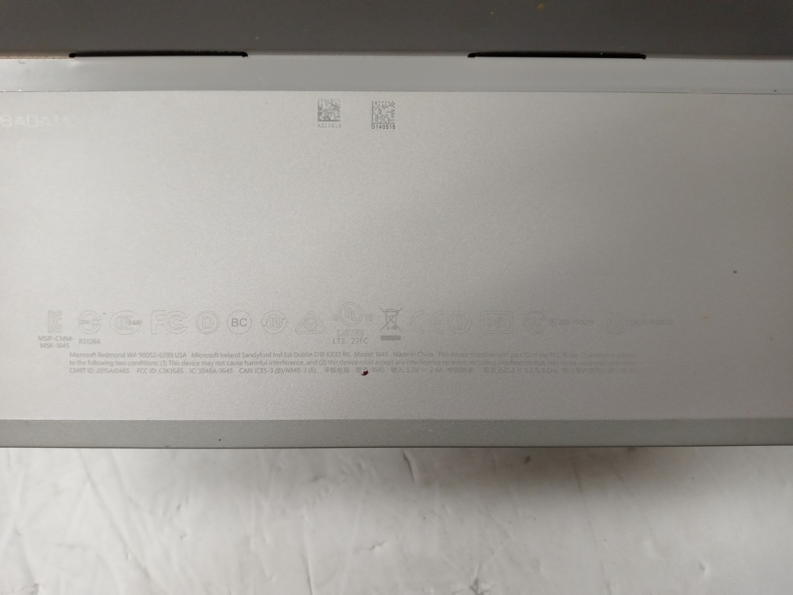 MICROSOFT SURFACE 1645 ATOM X7-Z8700@1.60GHZ 4GB RAM 64GB W10P TOUCH