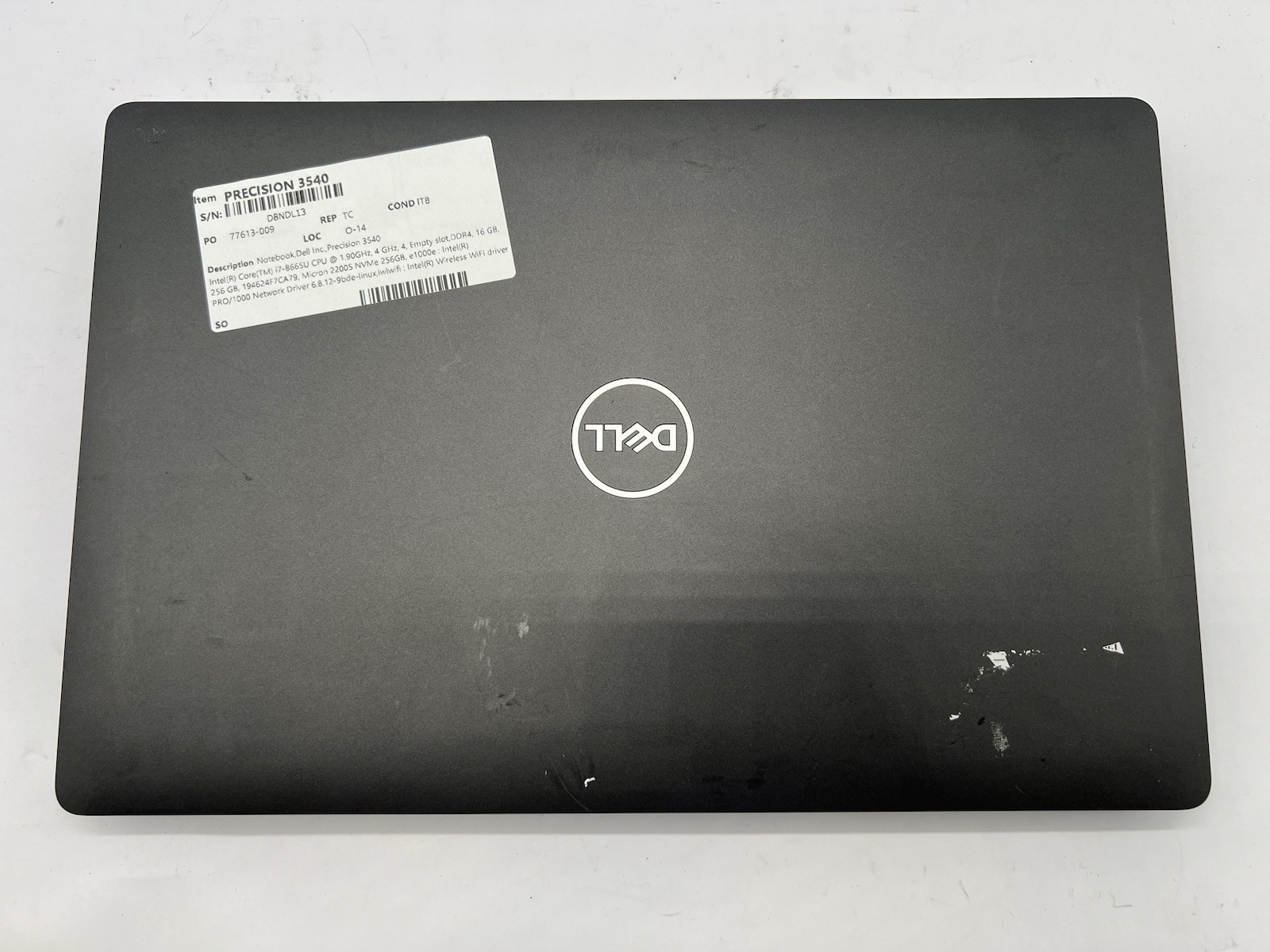 Dell Precision 3540, i7-8665U CPU, @ 1.90GHz, 16GB RAM, 256GB NVMe-No OS/AC