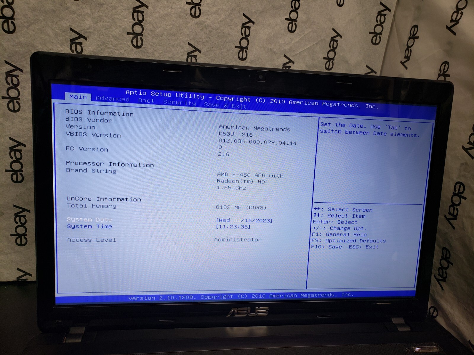 Asus A53U-ES21 15.6″ | AMD E-450 APU@1.65GHz | 8GB RAM*NO OS/HDD/BATT/CHRGR*