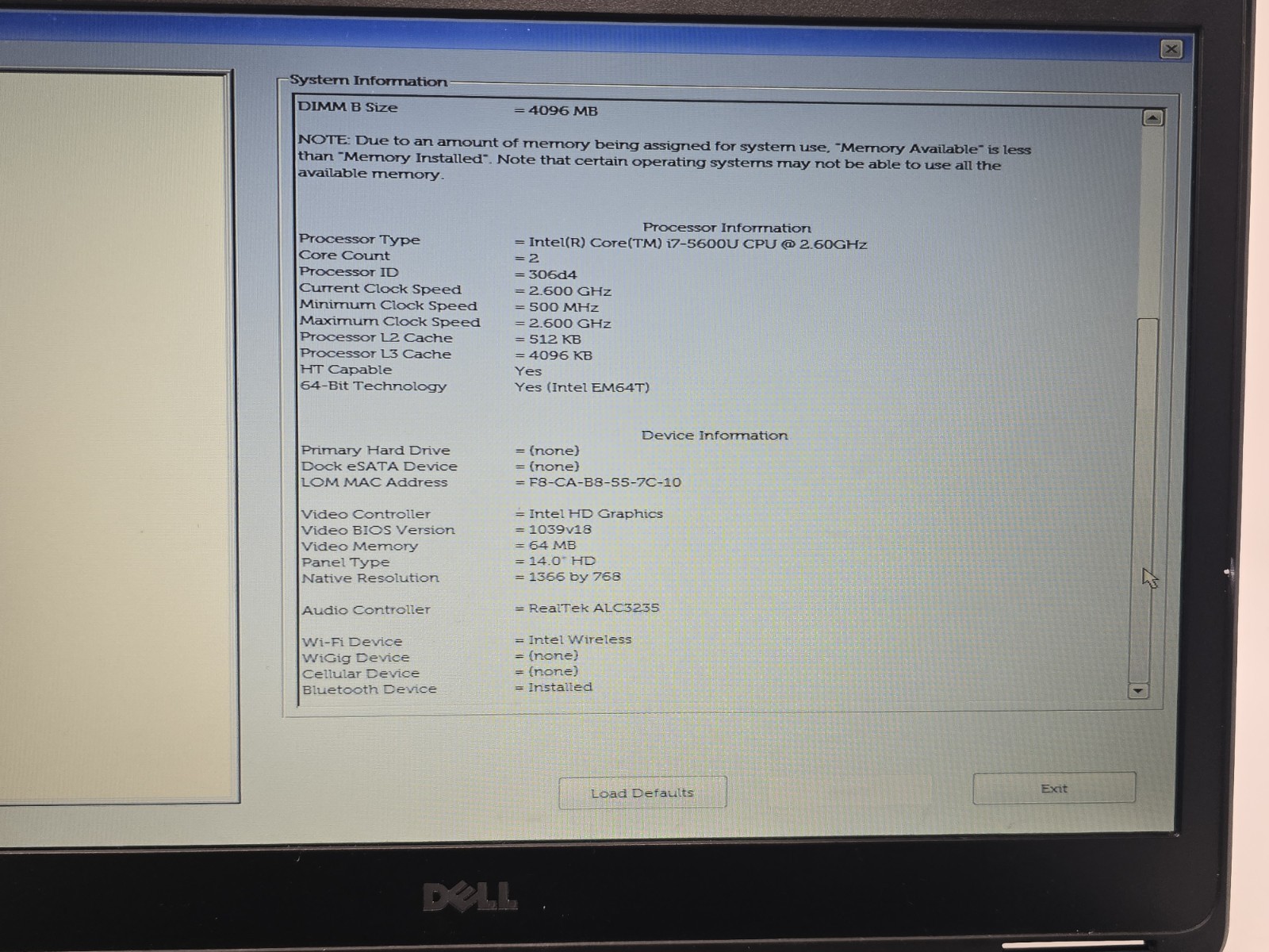 Dell Latitude E7450 Intel Core I7-5600U 2.60GHZ 8GB RAM – NO HDD, NO OS #47