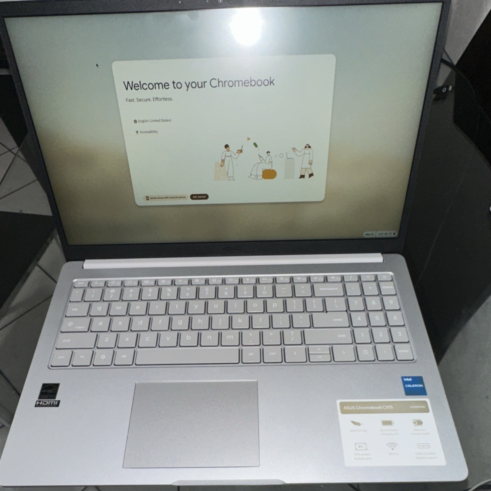 ASUS Chromebook CX15 CX1505CKA 15″ Intel Celeron Silver Wi-Fi 6 Webcam Shield