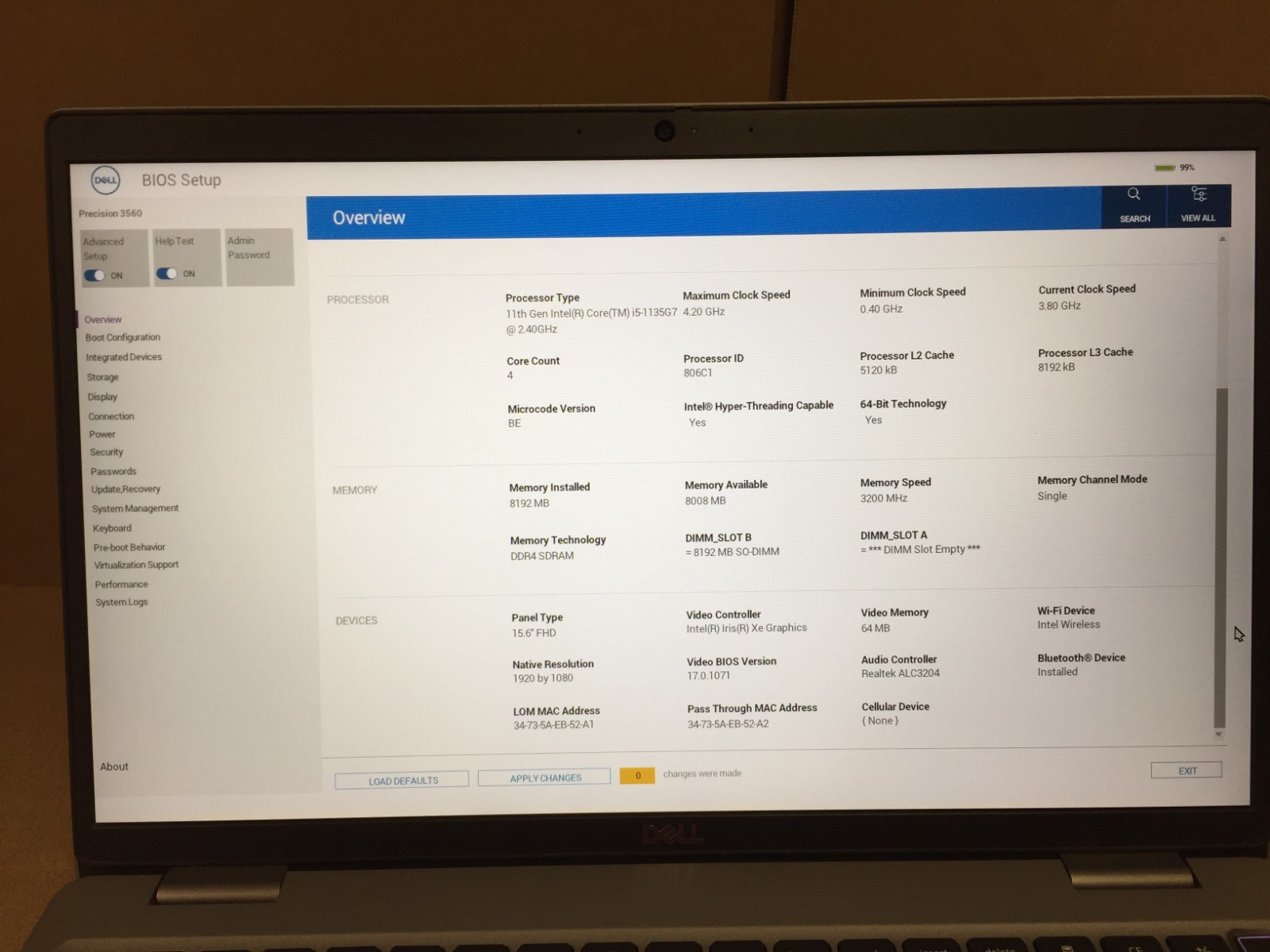 Dell Precision 3560 15.6″ FHD Laptop i5-1135G7 8GB RAM 256GB SSD Backlit w/ AC