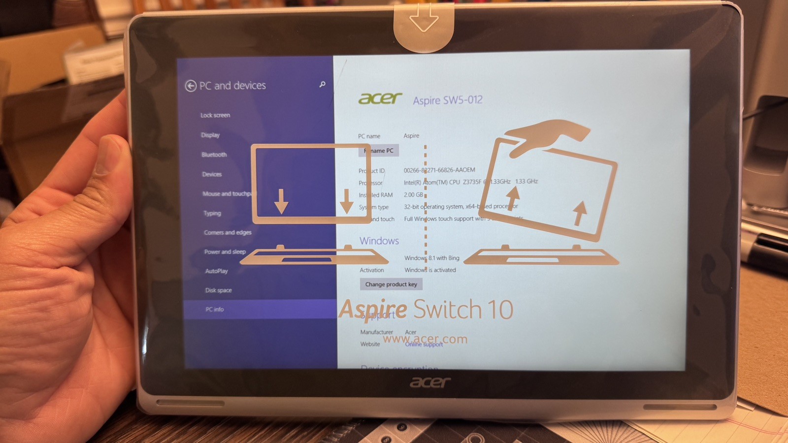 Acer Aspire Switch 10 10.1″ 2-in-1 Detachable Touch 2GB 64GB Win 8.1 in Gray