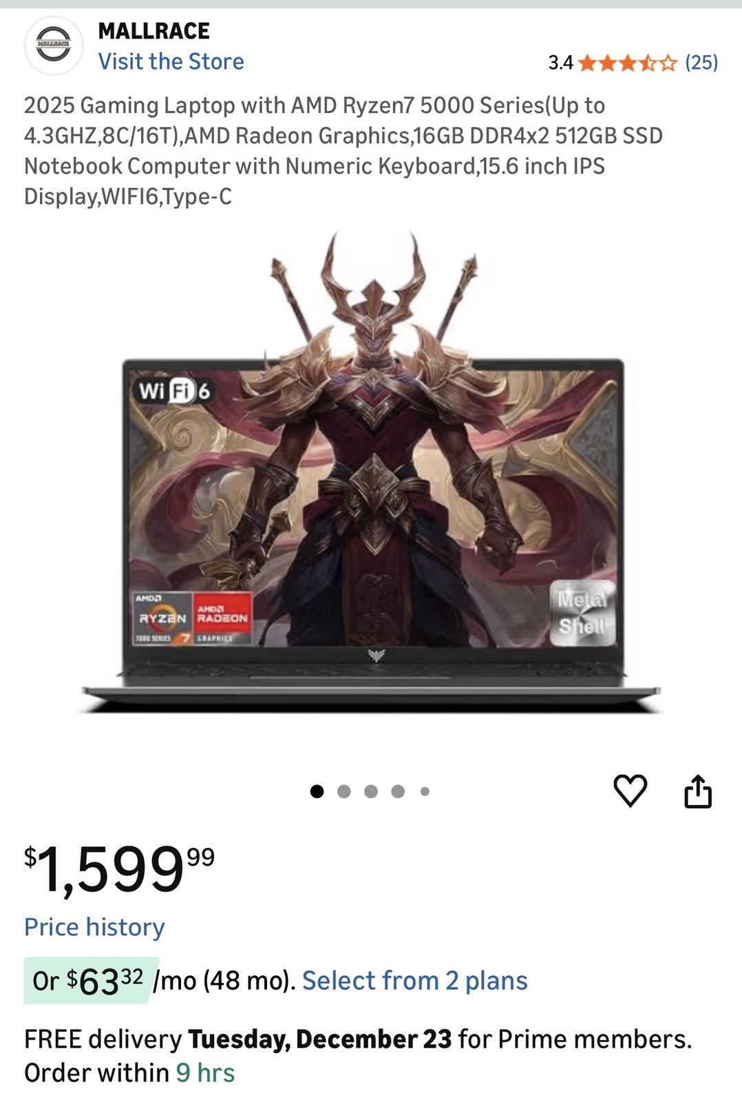 2025 Gaming Laptop with AMD Ryzen7 5000 Series(Up to 4.3GHZ,8C/16T),AMD Radeon G