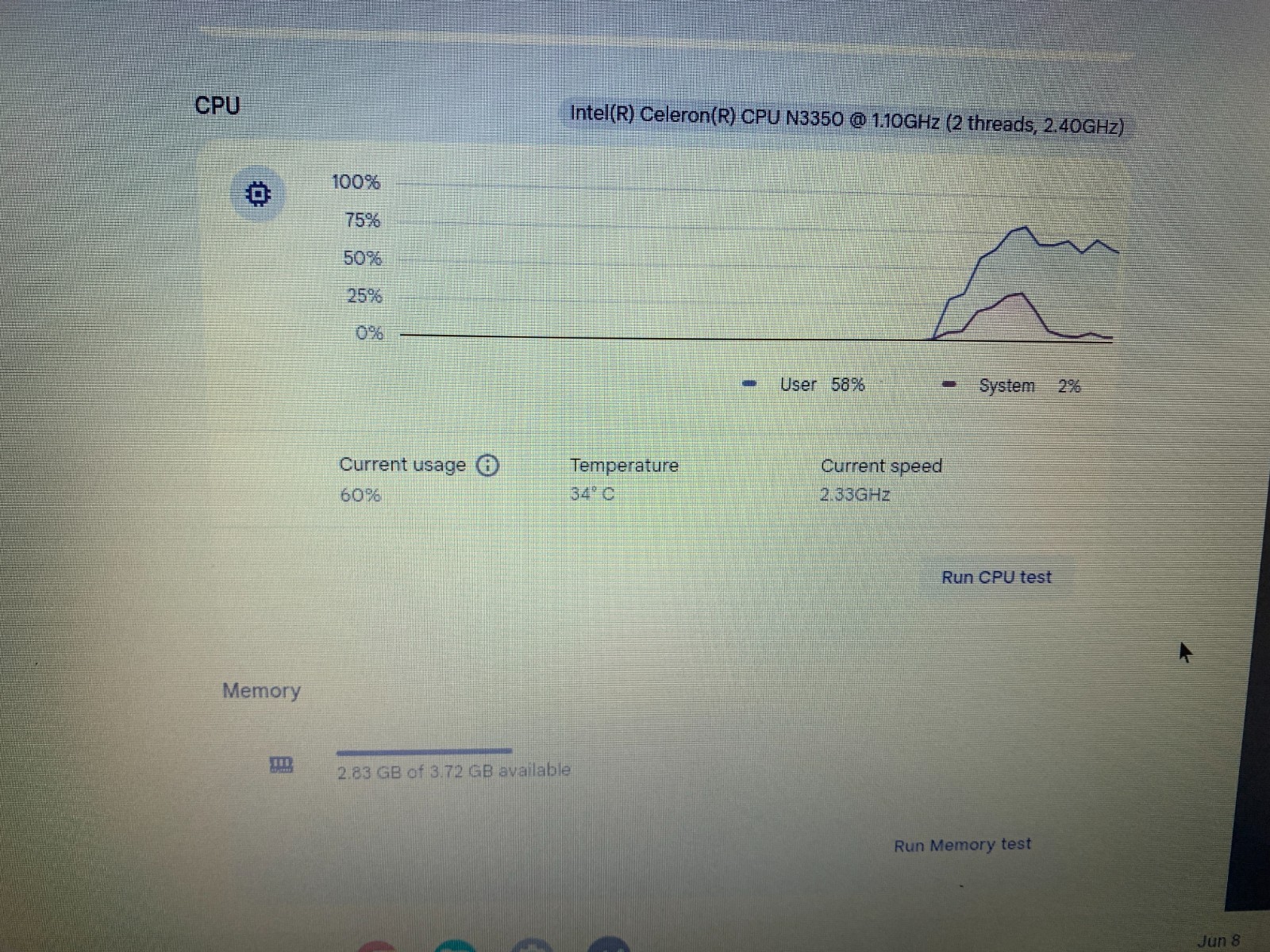 Asus C423NA Chromebook, Intel Celeron N3350 1.10GHz, 4GB RAM, 71% Battery
