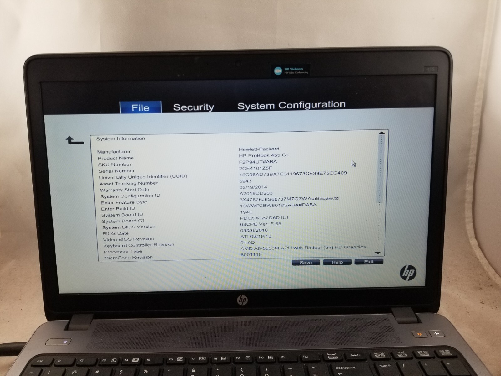 HP ProBook 455 G1 15.6″ Laptop AMD A8-5550 APU 2.1GHz 8GB 500GB HDD Radeon No OS