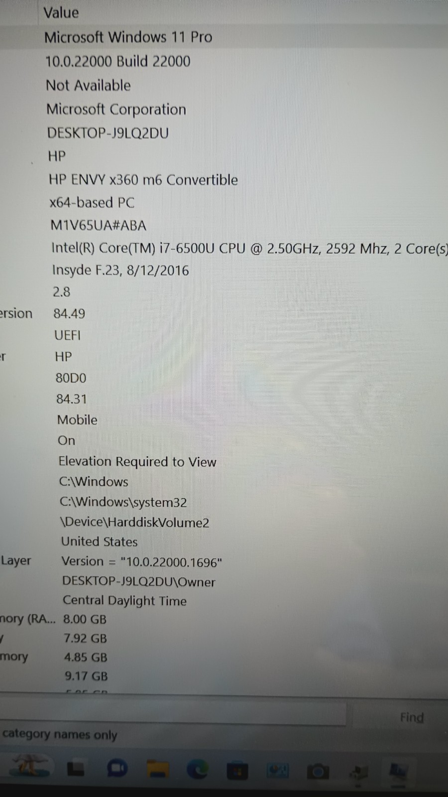 HP Envy Gamer w/charger.i7-6500U.8GB.240GB SDD.Nvidia.15.6″.Touch.W11.Nice!