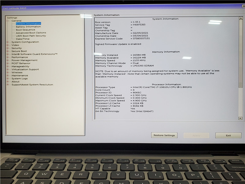 Dell Latitude 9410 Laptop i7-10610U 1.8GHz 16GB 256GB SSD Win 10 COA Grade C