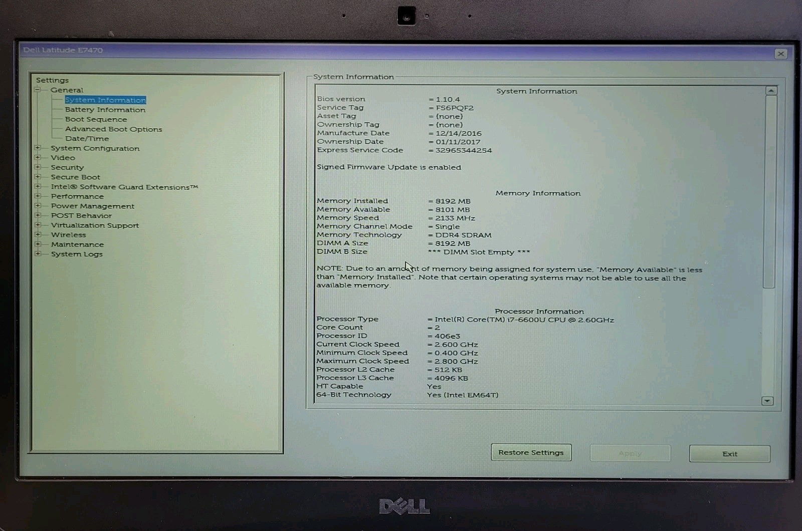 Dell Latitude E7470, Intel Core i7-6600U, 8GB RAM, NO SSD, NO OS *READ*