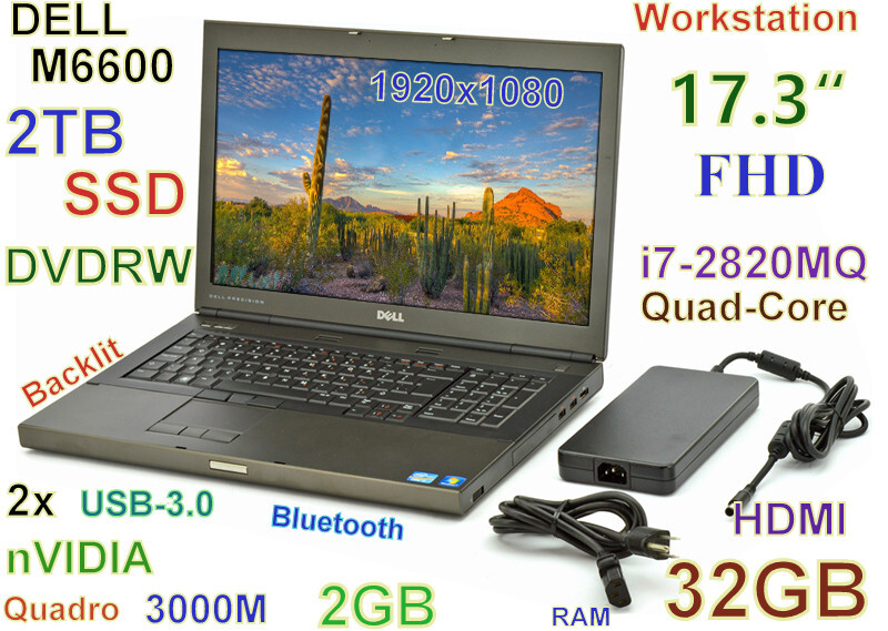 Workstation 17.3″ DELL M6600 i7-Quad FAST 2TB SSD DVDRW 32GB NVIDIA K3000M-2GB