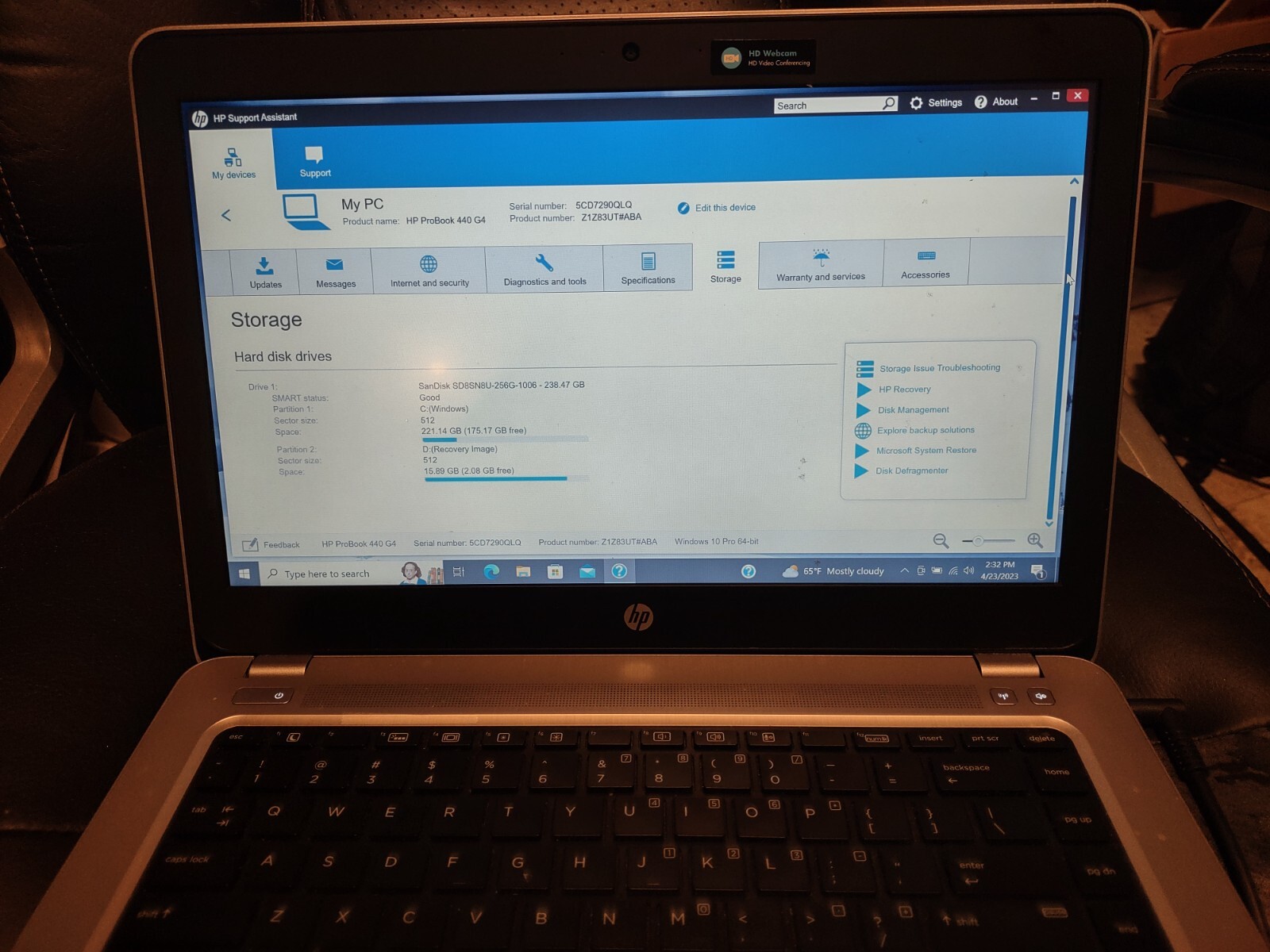 HP ProBook 650 G4 15.6″ Laptop Intel i5 8250U 1.6GHz 8GB RAM 256GB SSD Used