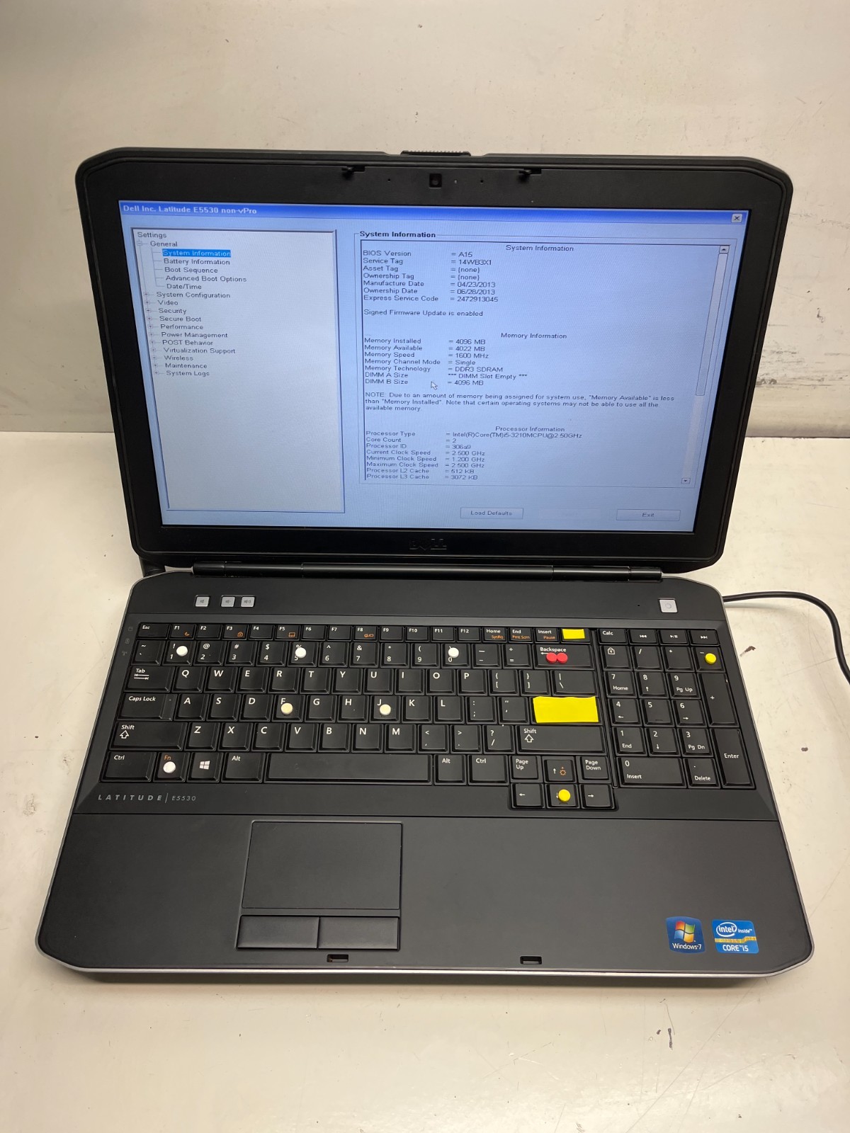 Dell Latitude E5530 Intel Core i5-3210M 2.50Ghz 4GB NO HDD