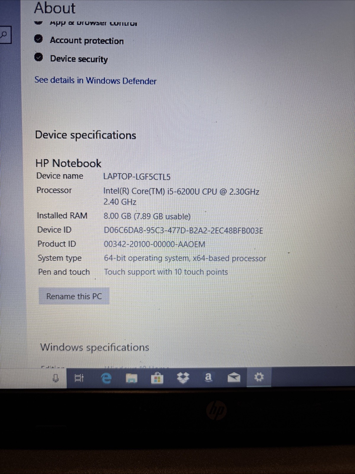 HP notebook Intel Core i5 Inside Laptop Windows 10 Touchscreen Damage