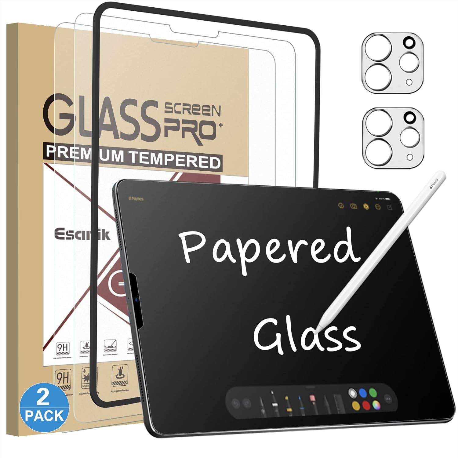 2+2 Pack Like Paper Glass Screen Protector for iPad Pro 12.9 2022 6th & 2021 5th