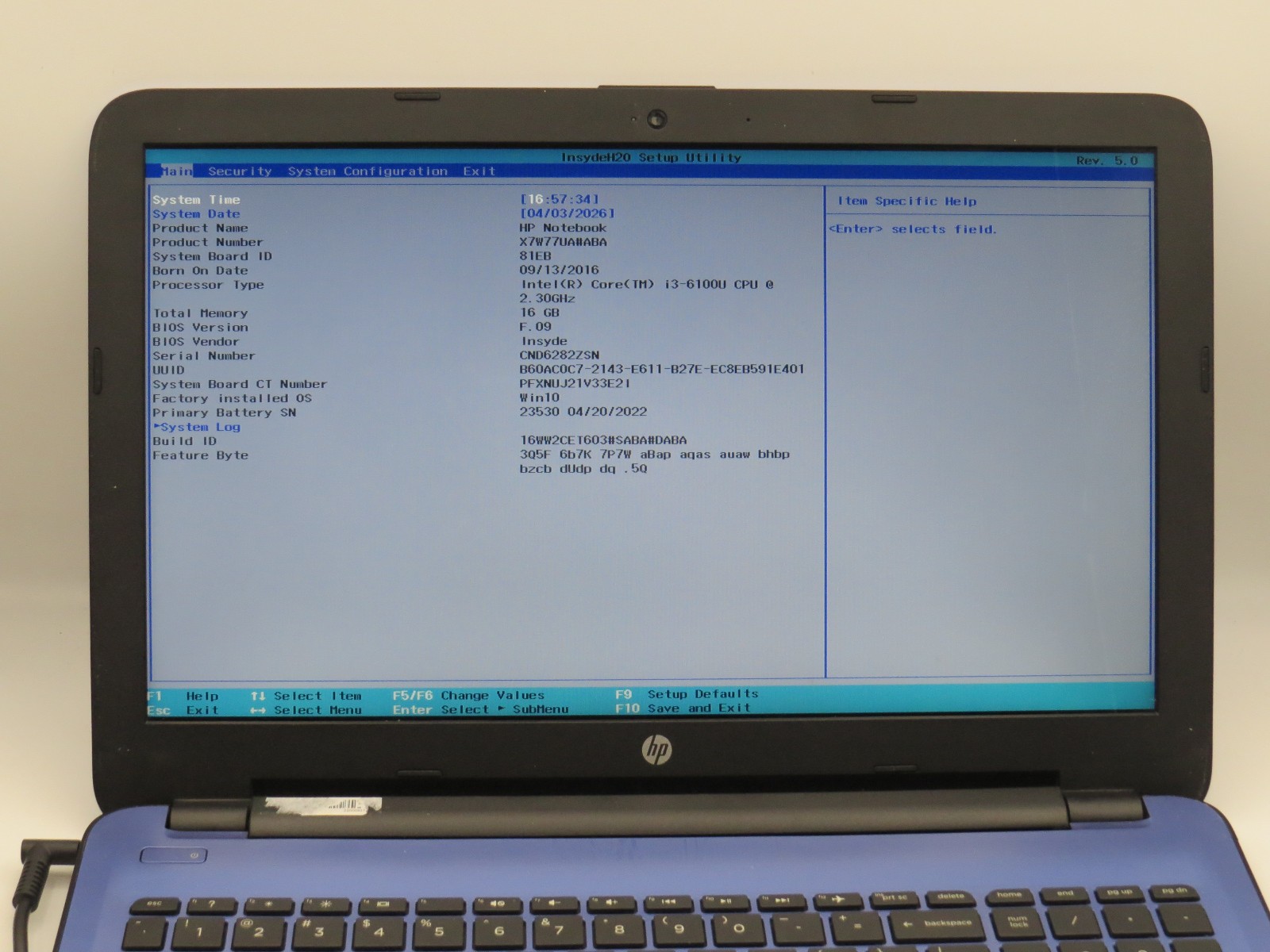 HP 15 | I3-6100U @ 2.3GHz | 4GB DDR4 | 256GB SATA SSD | 15″ | No OS