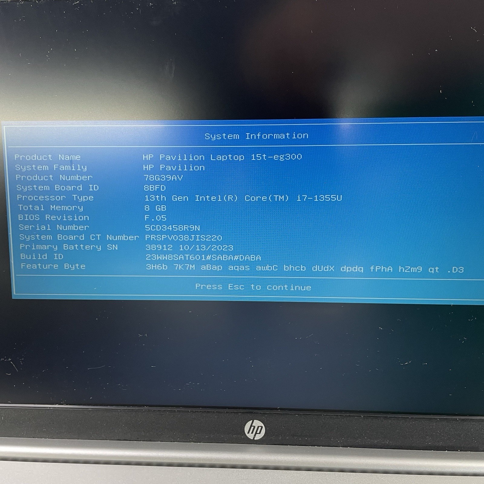 HP Pavilion 15t-eg300 15.6″ i7-1355U 3.70 GHz 8 GB RAM No SSD/OS/AC