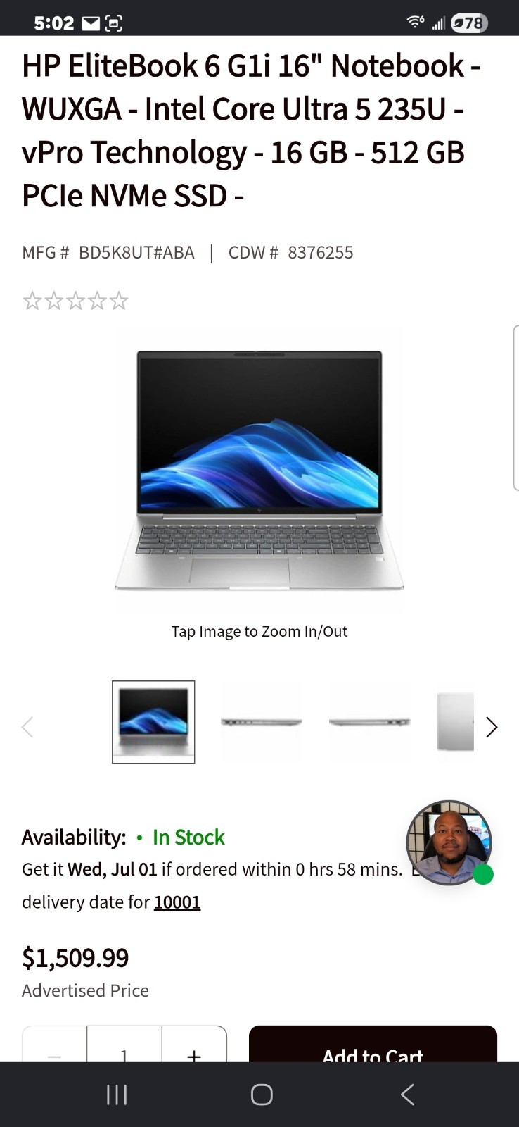 HP EliteBook 8 G1i 16in Core Ultra 5
