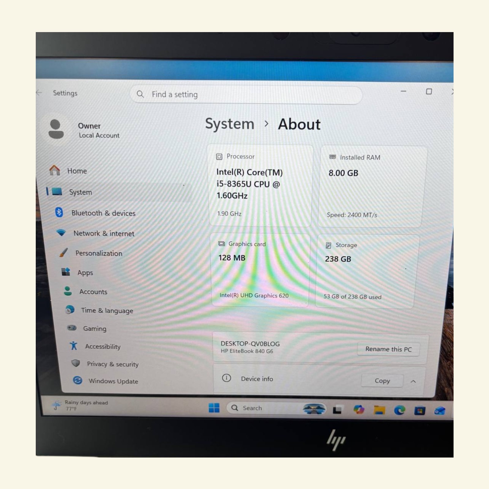 HP EliteBook 840 G6 – i5 8th Gen | 8GB RAM | 256GB SSD | Win11 #141