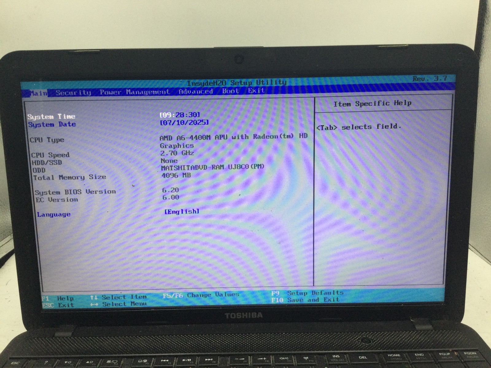 TOSHIBA SATELLITE C855D – BOOTS TO BIOS – AMD A6 – 4GB RAM – READ DESCRIP – BB