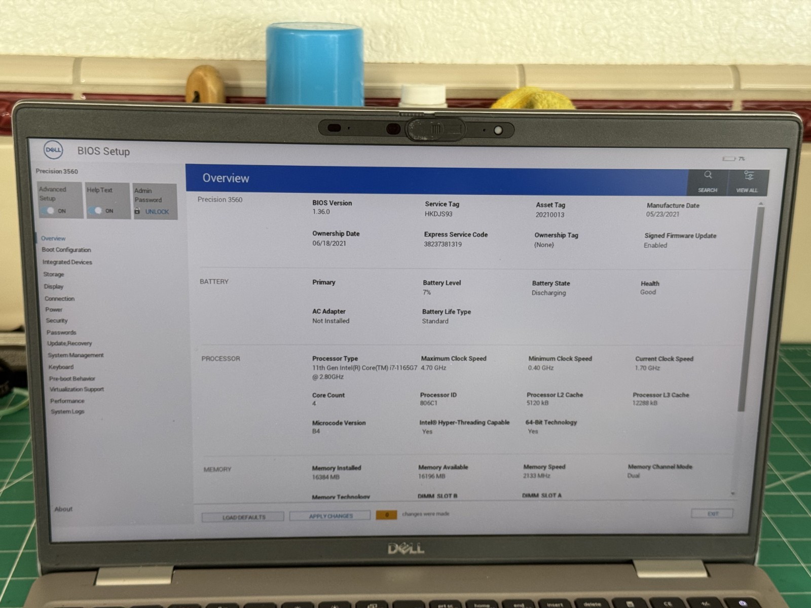 DELL PRECISION 3560 INTEL i7 1165G7 2.8GHZ NO RAM (NO SSD,AC,OS) BIOS LOCKED