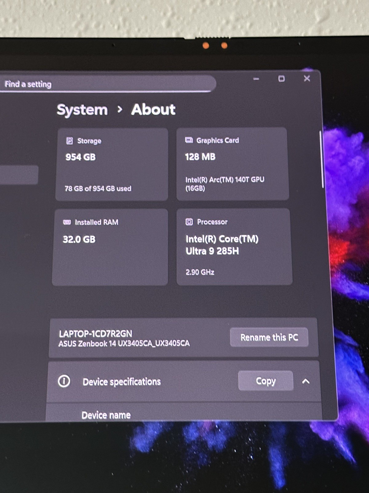 ASUS Zenbook 14 14″ FHD OLED Intel Core Ultra 9 32GB RAM 1TB SSD